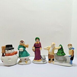 Vintage Lemax Christmas Village Kids People Snowman Dog Porcelain Figurines 4pcs